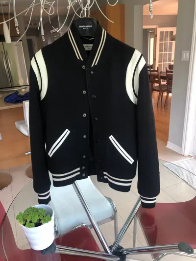 Pre-owned Hedi Slimane X Saint Laurent Paris Teddy Bomber Jacket Black Small