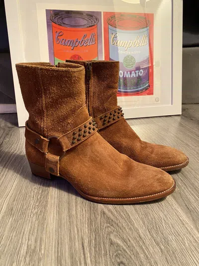 Pre-owned Hedi Slimane X Saint Laurent Paris Wyatt Harness Studded Boots In Nut