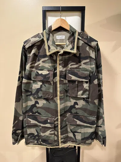 Pre-owned Hedi Slimane X Saint Laurent Paris X Hedi Gold Trimmed M65 Military Camo Jacket In Multi
