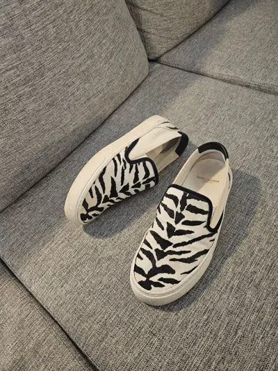 Pre-owned Hedi Slimane X Saint Laurent Paris Zebra Slip Ons Shoes In Multicolor