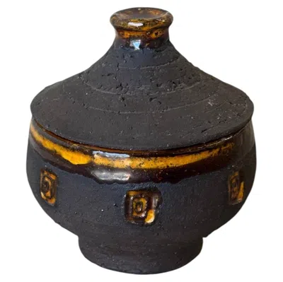 Pre-owned Hegnetslund Mcm Studio Lidded Bowl By  Denmark Textured Stoneware 1960s In Black