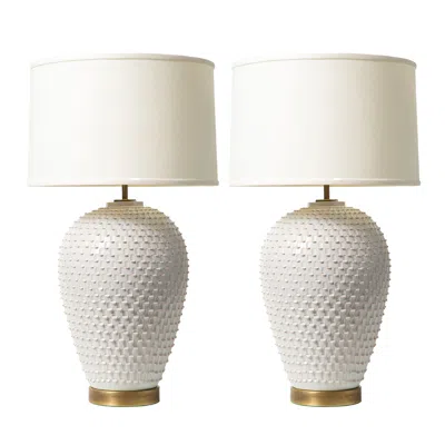 Pre-owned Hegnetslund Table Lamps, Ceramic, White, Textured Relief, Signed In Transparent