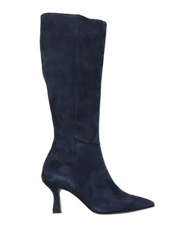 Hegon Woman Boot Navy Size 5 Leather In Blue