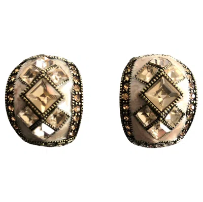 Pre-owned Heidi Daus Art Deco Champagne Crystal Curved Glamour Earrings By Heid Daus Lever Pierced In Multi