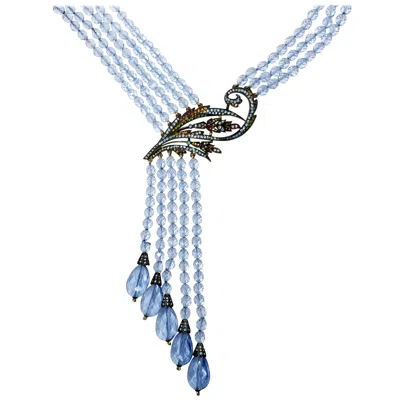 Pre-owned Heidi Daus Cascading Aquamarine Crystal Multi Strand Drop Lavalier Necklace In Purple