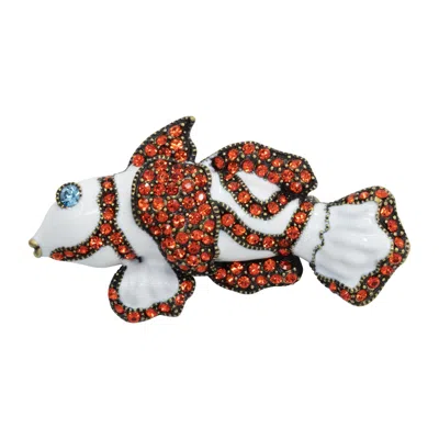 Pre-owned Heidi Daus Clownfish Pin Brooch, White And Orange, Crystals, Enamel, Brass Tone
