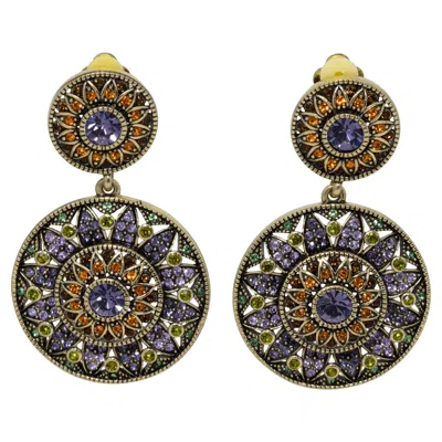 Pre-owned Heidi Daus Colorful Crystal Kaleidoscope Round Clip On Dangle Earrings In Black