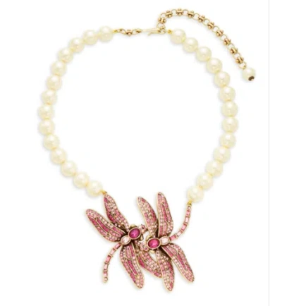 Pre-owned Heidi Daus Delightful Dragonflies Pink Crystal Beaded Necklace So Pretty