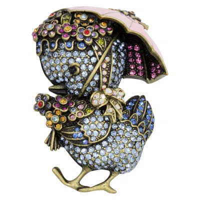 Pre-owned Heidi Daus Duck Tales Umbrella Pin Brooch, Pink Enamel And Pave Crystals