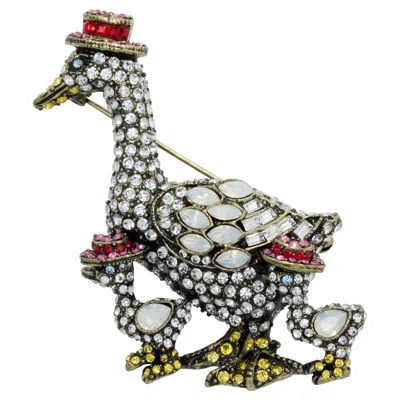 Pre-owned Heidi Daus Easter Bonnets Crystal Encrusted Duck Pin Brooch, Brass Tone In Multi