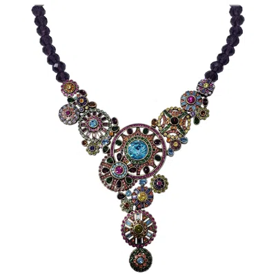 Pre-owned Heidi Daus Embellished Kaleidoscope Flower Crystal Large Pendant Necklace In Black