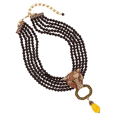 Pre-owned Heidi Daus Five Strand Crystal Encrusted Leopard Statement Necklace By  In Multi