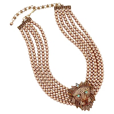 Pre-owned Heidi Daus Five Strand Crystal Encrusted Lion Statement Choker Necklace By  In Multi