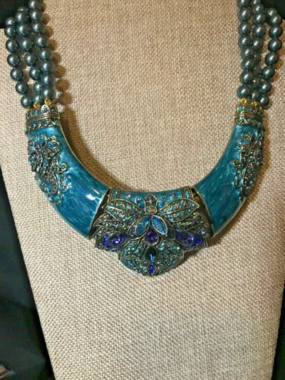 Pre-owned Heidi Daus "ideal Beauty" Crystal & Enamel Drop Necklace With Tags In Multicolor