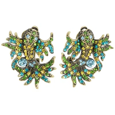 Pre-owned Heidi Daus In The Swim Crystal Embellished Fish Clip On Earrings In Gray