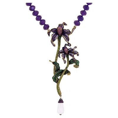 Pre-owned Heidi Daus Massive Swarovski Crystal Encrusted Iris Flower Statement Necklace By  In Multi