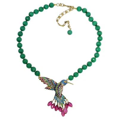 Pre-owned Heidi Daus Sincere Joy Beaded Hummingbird Drop Necklace In Blue