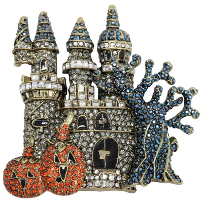 Pre-owned Heidi Daus "spooktacular Chateau" Haunted Castle Pave Crystal Pin Brooch In Black