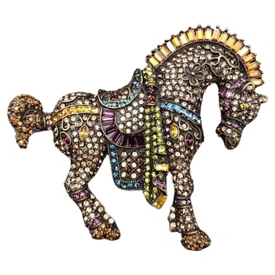 Pre-owned Heidi Daus Strong Horse Swarovski Crystal Brooch, Collector's Pin, Multicolor