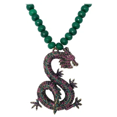 Pre-owned Heidi Daus Sublime Pave Serpent Green Crystal Bead Necklace, Oversized Pendant