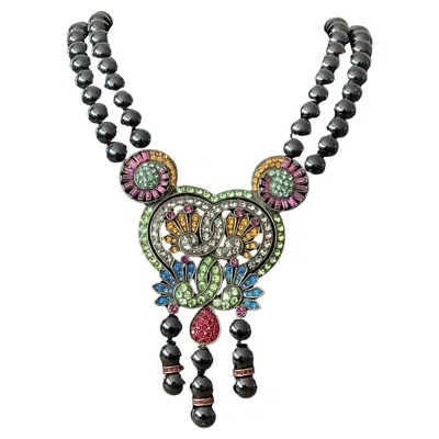 Pre-owned Heidi Daus Vintage  Inspired Double Stranded Pendant Necklace In Multi