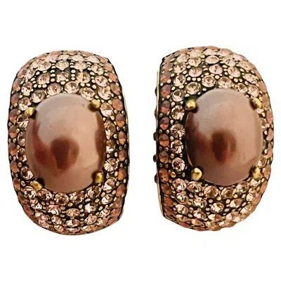 Pre-owned Heidi Daus Vtg  Gold Purple Rhinestone Clip On Earrings Designer Runway