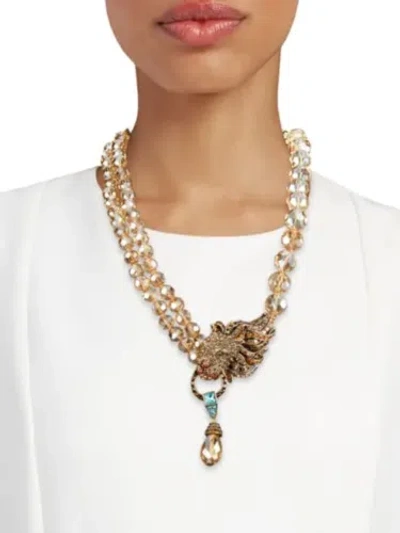 Pre-owned Heidi Daus "bling Of The Jungle" Crystal Drop Lion Necklace - Beautiful In Multicolor