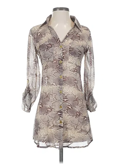 Heidi Klein 3/4 Sleeve Silk Top Gray Animal Print Pattern Plunge Neckline Tops In Multi