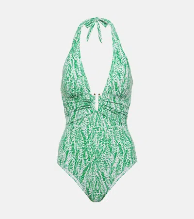 Heidi Klein Belle Mare Printed Halterneck Swimsuit In Green