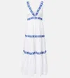 Heidi Klein Womens Wht-blu Cannes Embroidered Cotton-poplin Maxi Dress