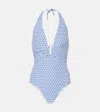 Heidi Klein Cape Cod Printed Halterneck Swimsuit In Blue