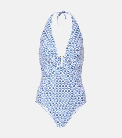 Heidi Klein Cape Cod Printed Halterneck Swimsuit In Blue