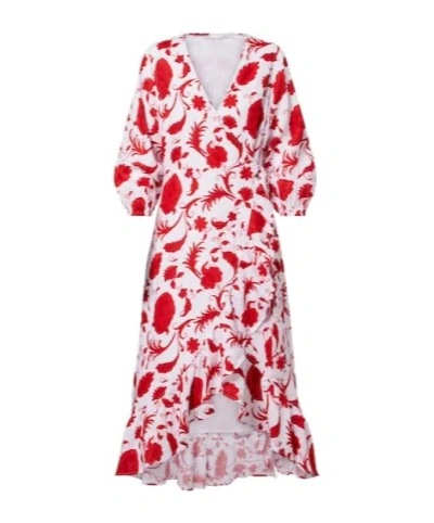 Heidi Klein Evia Floral Ruffled Linen Wrap Dress In Brown