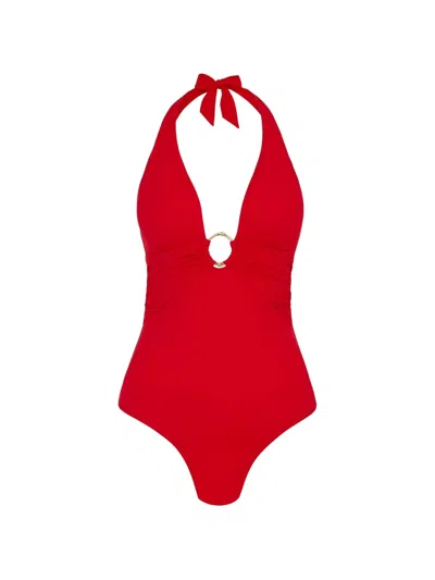 Heidi Klein Halterneck Ring-detail Swimsuit In Red