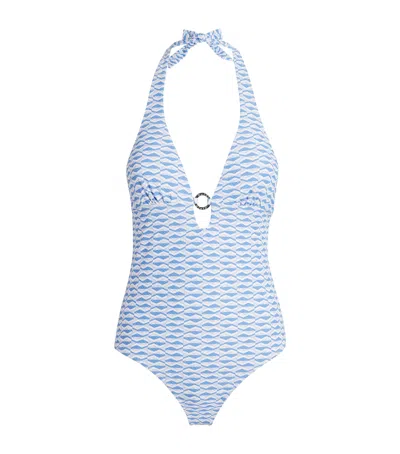 Heidi Klein Halterneck Tinos Swimsuit In Blue