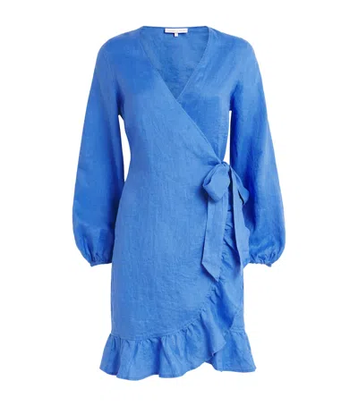 Heidi Klein Linen Skyros Mini Wrap Dress In Blue