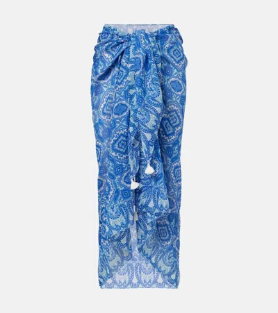 Heidi Klein Mykonos Printed Cotton And Silk Beach Cover-up In Blue