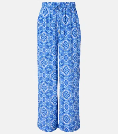 Heidi Klein Mykonos Printed Silk Wide-leg Pants In Blue