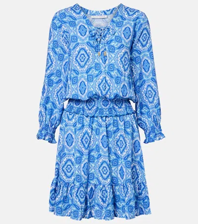 Heidi Klein Mykonos Printed Smocked Minidress In Blue