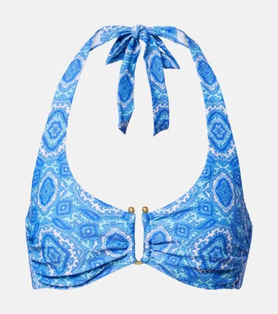 Heidi Klein Mykonos Printed Triangle Bikini Top In Blue