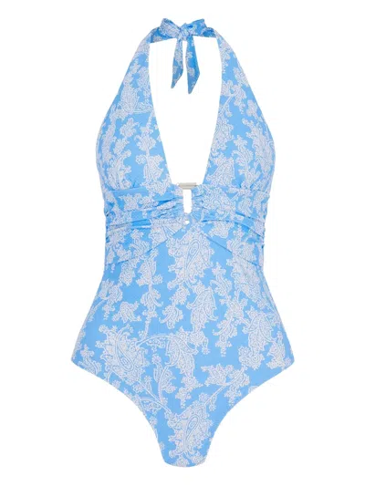 Heidi Klein 플라야 파라이소 홀터 넥 원피스 수영복 In Blue