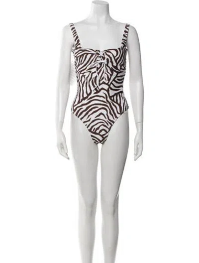 Pre-owned Heidi Klein Striped Eyelet Trim One-piece In Brown