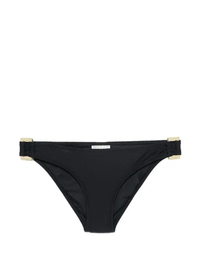 Heidi Klein Textured Gold-tone-hardware Bikini Bottoms In Black