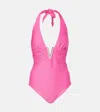 Heidi Klein Womens  Tulum V-bar Halterneck Swimsuit In Pink