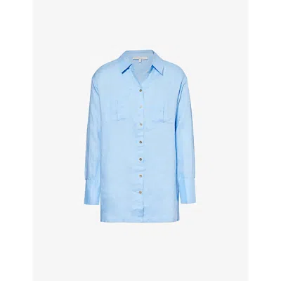 Heidi Klein Womens Blu-blu Hydra Patch-pocket Relaxed-fit Linen Shirt