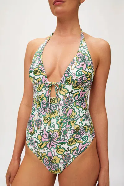 Heidi Klein Women's Kings Road Slider Halterneck Swimsuit In Floral Print In Yellow
