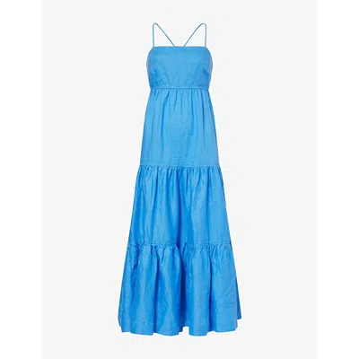 Heidi Klein Womens  Skyros Tiered Linen Maxi Dress In Blue
