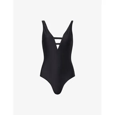 Heidi Klein Womens  Textured V-neck Swimsuit In Black