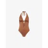 Heidi Klein Womens Halterneck Drawstring Swimsuit Brn-brn