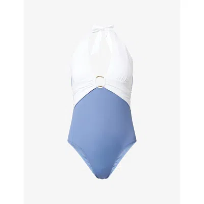 Heidi Klein Womens Wht-blu Cetara Ring Halter Swimsuit In Blue